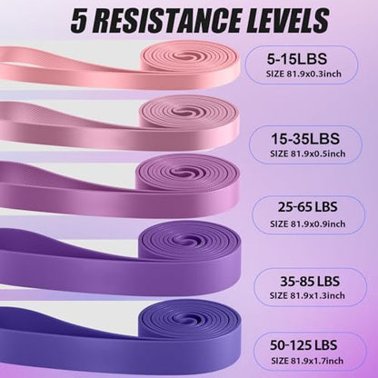 WHATAFIT Resistance Bands, 5 Level Pull Up Assistance Bands for Working Out - color: 5-125LBS PINK PURPLE+GRIP