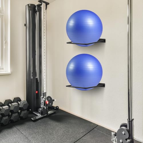 Large Stability Ball Wall Rack Yoga Ball Storage Rack, Yoga Studio and Home or Commercial Gym Exercise Ball Equipment Organizer (2Black)