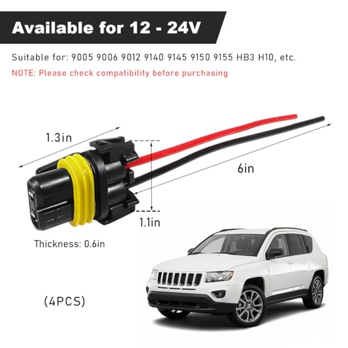 4 PCS 9005 9006 9012 HB3 HB4 Female Adapter Wiring Harness Sockets, Auto Wire Connector for Headlights Fog Lights, Headlamp Harness Connector Replacement, Car Accessories - style: 4 PCS