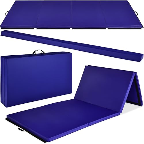 Best Choice Products 10ftx4ftx2in Folding Gym Mat 4-Panel Exercise Gymnastics Aerobics Workout Fitness Floor Mats w/Carrying Handles - color: Royal Blue w/Beam