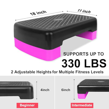 Exercise Workout Aerobic Step Platform Trainer, 18" Aerobic Stepper with 4"-6" Adjustable Height Risers
