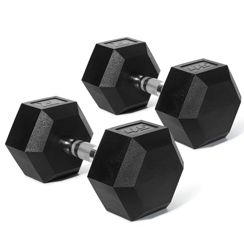 Ritfit 5-650 LBS PVC Encased Hex Dumbbell Sets with Optional Rack for Home Gym, Hand weight with Chrome Handle for Strength Training,Workouts - style: 2X45LBS
