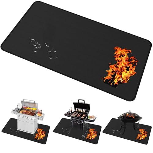 Large 65x40 inch under Grill Mats for Outdoor Grill - Double-sided Fireproof Fire Pit Mats for under Fire Pit Fireplace- Waterproof BBQ Mat under BBQ -Grill Floor Pad for Patio Deck Protector - size: 40x65 inch double side fireproof