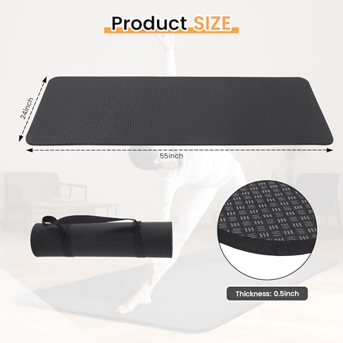 0.5 Inch Walking Pad Mat, 55x24 Inch Non-Slip Treadmill Mat for Walking Pad, Treadmill, Bike, Exercise, Heavy Duty Workout Floor Protection for Carpet Floors(Black)