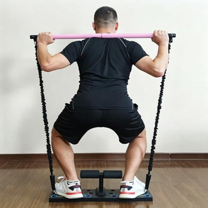 Multifunctional Push Up Board with Resistance Bands, Pilates Bar, Door Anchor, Shoulder, Back & Tricep Training, Home Workout Equipment, 600lbs Load Capacity