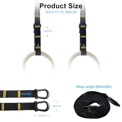 Adjustable Numbered Straps for Gymnastic Rings & Pull Up Handles, 8.2FT Long Each, 1000LBS Weight Capacity, Home Gym DIY Pull Down System Accessories(Only Straps No Rings)