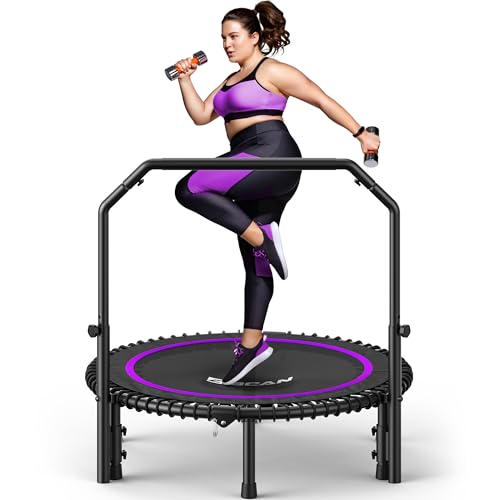 BCAN BT2 450/550LBS Mini Rebounder Trampoline for Adults with Bar, Fitness Trampoline with Bungees, Adjustable Handle, Stable & Quiet, Indoor Outdoor, Whole-Body Workout - 40IN/48IN | FED Fitness - color: 40IN-MAUVE, size: 40IN