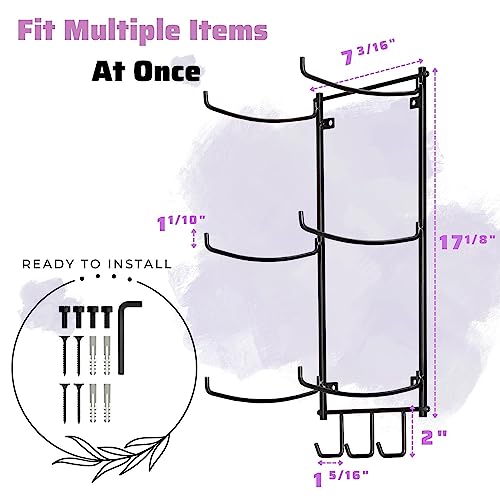 Yes4All 3-Tier and 5-Tier Steel Yoga Mat Rack Organizer Wall Mount with 3 Hooks, Foam Roller Holder Wall Mount Rack For Yoga Mat Storage, Hanging Yoga Strap and Resistance Bands