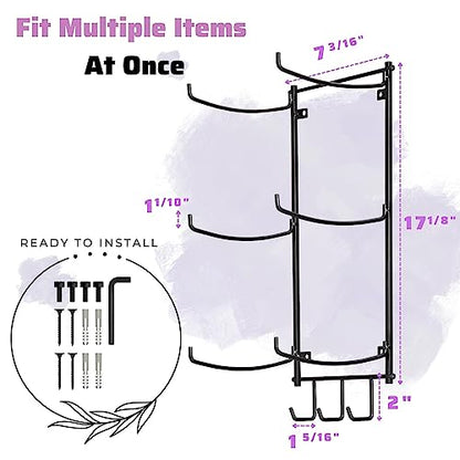 Yes4All 3-Tier and 5-Tier Steel Yoga Mat Rack Organizer Wall Mount with 3 Hooks, Foam Roller Holder Wall Mount Rack For Yoga Mat Storage, Hanging Yoga Strap and Resistance Bands