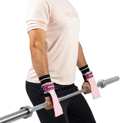 Velites - Official Crossfit® Games Quad Ultra Grips - No Chalk and Smooth Bars - Wristbands and Carry Bag Included - Pull-ups, Muscle-ups and Toes to bar - color: Pink, size: Large