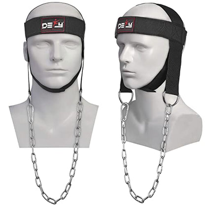 DEFY Neck Harness, Weight Lifting Neck Exerciser - Workout Equipment for Head, Neck Strengthener for Gym Training – Head Exercise for Men Women - Nylon Adjustable Straps with Metal Chain (Black)