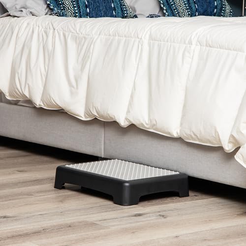 Mind Reader Platform Booster Step, Step Stool for Seniors, Indoor Outdoor, Riser, 17" L x 13" W x 3.5" H, Black and White