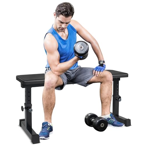 Flat Weight Bench, Adjustable Height Strength Training Bench, Heavy Duty Workout Bench for Home Gym, Multifunctional Exercise Bench Press for Full Body Exercises & Fitness, Home/Gym Easy Assembly