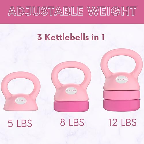 Polyfit Adjustable Kettlebell | 5 lb - 12 lb | Kettlebells Weights Set for Home Gym | Kettle Bell Sets for Women at Home - color: PINK