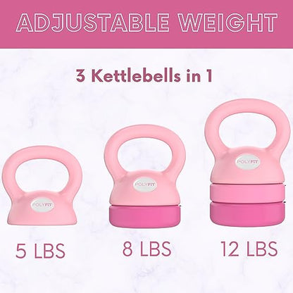 Polyfit Adjustable Kettlebell | 5 lb - 12 lb | Kettlebells Weights Set for Home Gym | Kettle Bell Sets for Women at Home - color: PINK
