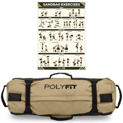 Polyfit Classic Sandbag - Workout Sandbag with 8 Gripping Handles - color: TAN, size: Large (50-125lbs)