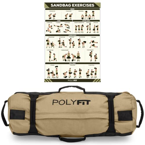 Polyfit Classic Sandbag - Workout Sandbag with 8 Gripping Handles - color: TAN, size: Large (50-125lbs)