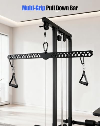Multi-Grip LAT Pulldown Bar for Home Gym, 2 Extra Handles, Lat Pull Down Attachment with Swivel Bearings & Carabiners for Cable Machine Pulley System, Tricep Pushdown, Back Workout, Strength Training