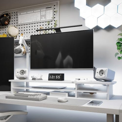 Fenge Monitor Stand, Desk Computer Riser with Frosted Storage Drawer, White - color: White
