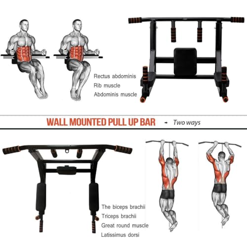 BDL Wall Mounted Pull Up Bar Multifunctional Chin Up bar for Home Gym - color: Wall Mount Pull Up Bar