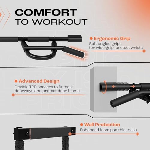 Yes4All Heavy Duty Wall Mounted Pull Up Bar, Over Door Pull Up Bar for Doorway, Multi Grip Chin Up Bar, Sturdy Strength Training Bars & Durable Gym Bar for Home Exercise - style: Premium Pull Up Bar XSP + Ab Straps