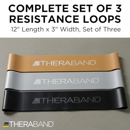 THERABAND Resistance Band Loop Set of 3, Exercise, 12", Black/Silver/Gold - color: Black/Silver/Gold, size: 12 inch