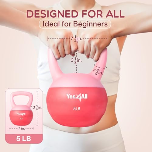 Yes4All Soft Kettlebell, PVC Strength Training Kettlebells for Women, Floor Protection & Quiet, Wide Handle, Aesthetic Soft Weights (5,10,15,20lb) for Home Gym, Fitness Beginners - color: 05lb - Pink