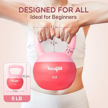 Yes4All Soft Kettlebell, PVC Strength Training Kettlebells for Women, Floor Protection & Quiet, Wide Handle, Aesthetic Soft Weights (5,10,15,20lb) for Home Gym, Fitness Beginners - color: 05lb - Pink