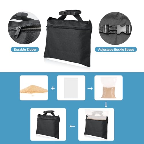 6 Packs Sand Bags - Heavy Duty SandBags for Backdrop Stand, SandBag for Weight, Weight Sand Bags with Zipper and Buckle Straps for Support Light Stand - size: 6 PCS