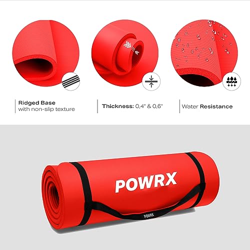 POWRX Yoga Mat Thick | Exercise Mat 1/2" - 3 Widhts with Carrying Strap and Bag | Non-Slip Workout Mat for Women Men Home Fitness Stretching Pilates Gymnastics Floor Gym Equipments