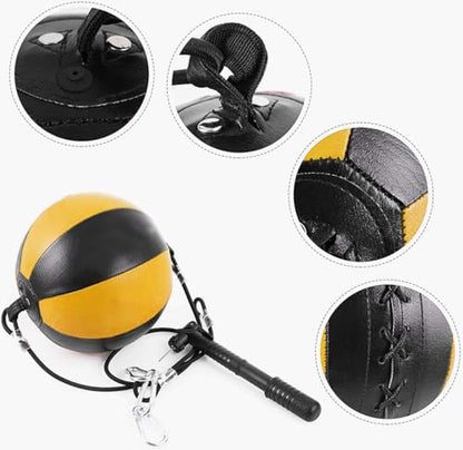 Double End Punching Bag Boxing Striking for Training - Speed Ended Set Includes 3 Reflex Ball Headband and Pump- Portable MMA - color: Yellow