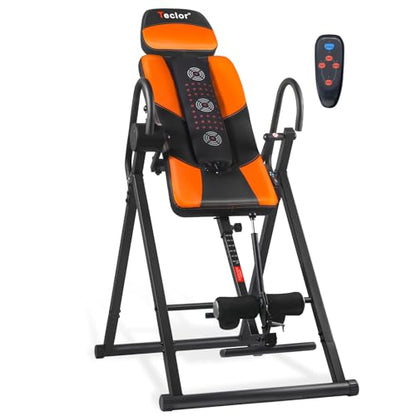 Inversion Table,Advanced Heat and Massage Function,Strength Training Inversion Table for Back Pain Relief,Heavy Duty Inversion Table 350 lbs Capacity with Wider and Thickened Backrest