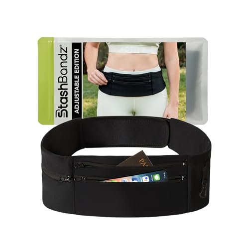 Low-profile Running Belt with Water Bottle Pocket – Adjustable No-Bounce Travel Money Belt and Fanny Pack with 3 Zippered Pockets & Key Clip - Fits Any Size Phone, Passport & More - size: Medium