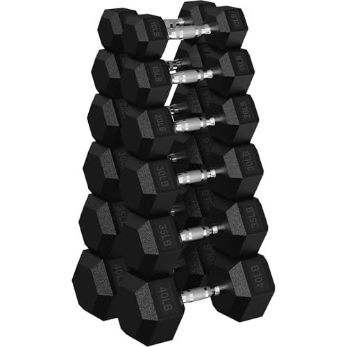 HANDBODE Rubber Coated Hex Dumbbell Set, 90-640 lb - size: 300 lb Set (Pair of 10, 15, 20, 30, 35, 40 lb)