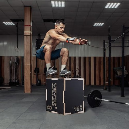 VEVOR 3 in 1 Plyometric Jump Box, Easy-to-Assemble Wood Plyo Box for Jumping Trainers, Home Gym Training and Conditioning - style: 16" x 14" x 12"