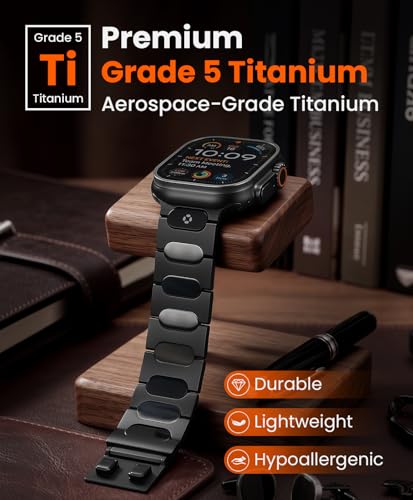 Grade 5 Titanium Watch Band for Apple Watch Ultra 3/2/1 49mm & Series 11/10 46mm - 22mm Wide-Body Apple Watch Ultra Band with Scratch Resistant DLC Coating for men - QT-X009 Luxury Series - color: Black