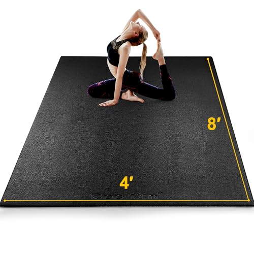 BesWin Large Exercise Mat 8' x 4'(8mm), Extra Thick Workout Mats for Home Gym Flooring, High Density Non-Slip Gym Mats Fitness Mat for Cardio, Weights, Jump Rope, Fitness - Use With or Without Shoes