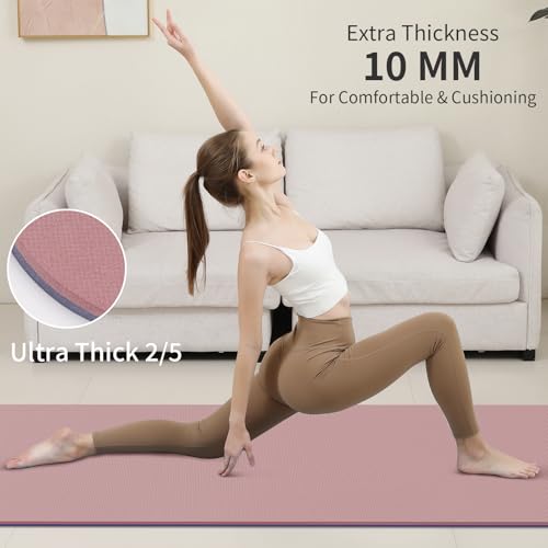 PAIDU Yoga Mat Non Slip Anti-tear,extra thick-2/5 inch（10MM）High Resiliency Professional POE Yoga Mats for Women Men Kids,72"x24"inch,Workout, Yoga, Pilates and Floor Exercise, with Carrier Strap