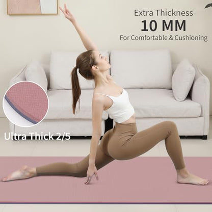PAIDU Yoga Mat Non Slip Anti-tear,extra thick-2/5 inch（10MM）High Resiliency Professional POE Yoga Mats for Women Men Kids,72"x24"inch,Workout, Yoga, Pilates and Floor Exercise, with Carrier Strap