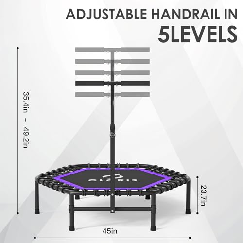 45'' Rebounder Trampoline for Adults - Max Load 450lbs, Trampoline with Adjustable Foam Handle Indoor/Outdoor Fitness Body Exercise - color: Purple