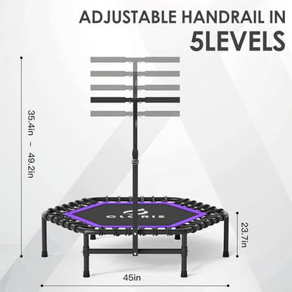 45'' Rebounder Trampoline for Adults - Max Load 450lbs, Trampoline with Adjustable Foam Handle Indoor/Outdoor Fitness Body Exercise - color: Purple