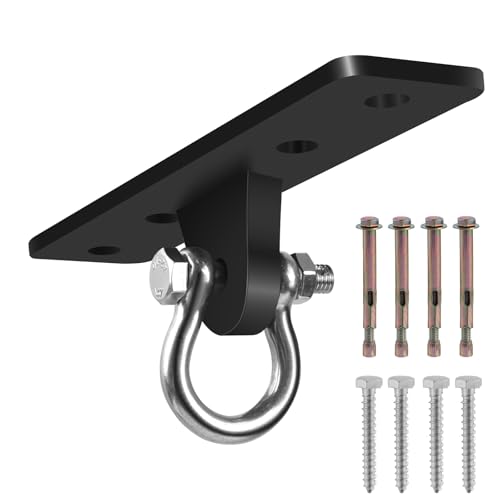 Heavy Bag Hangers Brackets, Heavy Duty Swing Hangers, Swing Set Accessorie for Indoor Outdoor Playground, with 4 Wood Screws and 4 Expansion Bolts (Black, 4 Holes Ceiling Anchor)