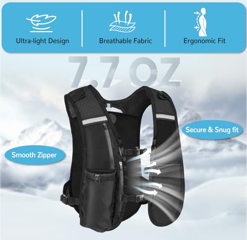 Hydration Backpack with 2L Water Bladder, Lightweight Running Vest for Women Men, Adjustable Straps, Multi-Pocket Water backpack, Breathable Running Vest for Hiking, Cycling, Climbing, Camping, Biking