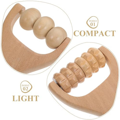 Ciieeo 2Pcs Wooden Massage Roller Muscle Relief/Gift, Wood Massage Tool, Wooden Roller Tools for Body Care and Relaxation, Manual Massage Roller Tool for Daily Home Use (3 Bead Gear Roller)