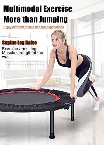 40"/48" Fitness Rebounder Trampoline with 4-Level Adjustable Foam Handle, Quiet and Stable Exercise Trampoline for Kids Adults, Indoor/Outdoor Mini Trampoline - color: Red