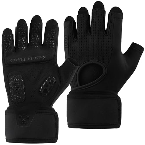 Weight Lifting Gloves for Men Women, Workout Gloves with Wrist Wrap Support, 5MM SBR Palm Padding, Half Finger Breathable Gym Gloves with Non-Slip Grip for Weightlifting, Training, Pull Ups - size: Medium