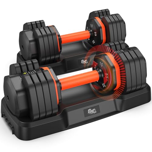 FLYBIRD Adjustable Dumbbell Set of 2, 110LB/50LB Weights Dumbbell Set for Home Gym Exercise & Fitness, Fast Change Weights with Anti-Slip Handle, Multiweight Options for Full Body Workout