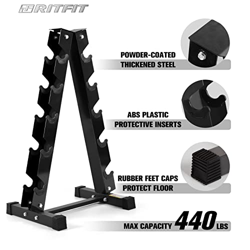 RitFit Rubber Hex Dumbbell Set with Storage Weight Rack - style: 180 LBS (5-35LB)
