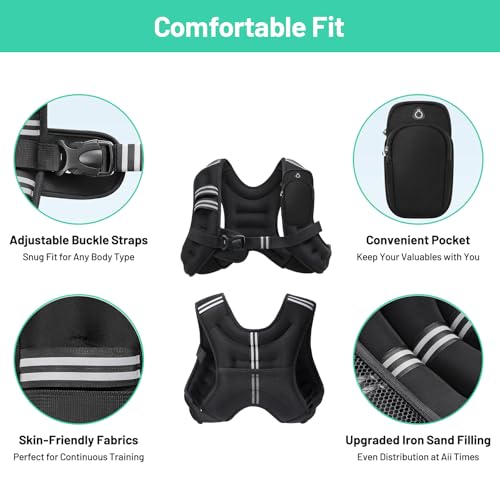 Weighted Vest for Men and Women 6lbs/8lbs/12lbs/16lbs/20lbs Adjustable Weights Rucking Vest for Walking, Strength, Training, Running