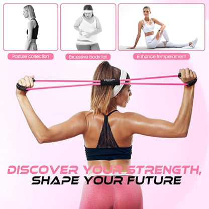 Resistance Bands, Figure 8 Resistance Band, Exercise Bands with Handles, Weights Workout Bands for Arms, Back, Shoulder, Leg, Physical Therapy, Pilates, Home Workout Equipment That Replace Dumbbells - color: 1-Pink